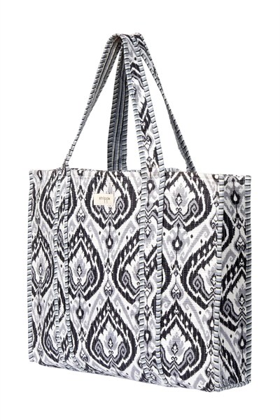 AZTEK - Aztek Desenli Siyah Pamuklu Kumaş Günlük Omuz Çantası  - Tote Bag