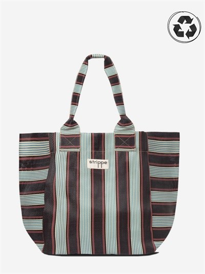 NOVA - Kahverengi Çizgili Büyük Boy Naylon Çanta - Tote Bag
