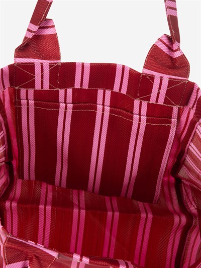 NOVA - Bordo Pembe Çizgili Büyük Boy Naylon Çanta - Tote Bag