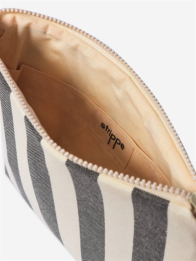BREEZE - Kalın Çizgili Siyah Pouch Portföy Çanta