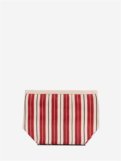 VIVA - Bordo Krem Çizgili Naylon Kumaş Pouch Portföy Çanta