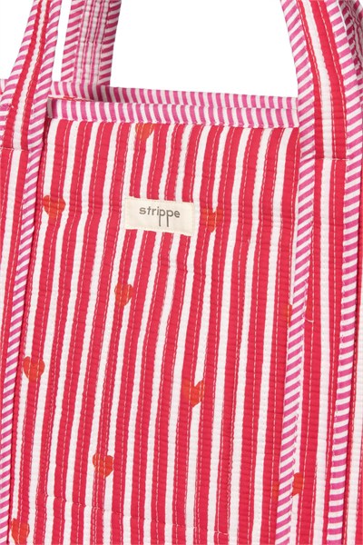 CARRYALL - Kalp Desenli Pembe Pamuklu Kumaş Fermuarlı Günlük Omuz Çantası  - Tote Bag