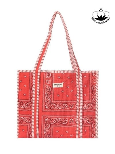 PAISLEY - Şal Desenli Kırmızı Pamuklu Kumaş Günlük Omuz Çantası - Tote Bag