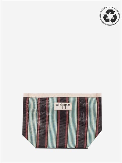 VIVA - Kahve Çizgili Naylon Kumaş Pouch Portföy Çanta