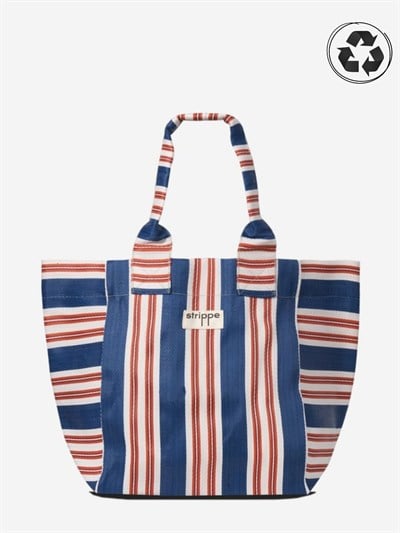 NOVA - Lacivert Çizgili Büyük Boy Naylon Çanta - Tote Bag