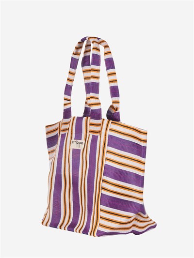NOVA - Mor Çizgili Büyük Boy Naylon Çanta - Tote Bag
