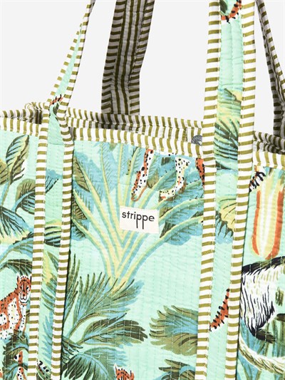 WILDWOOD - Leopar Orman Desenli Mint Yeşili  Pamuklu Kumaş Günlük Omuz Çantası -  Tote Bag