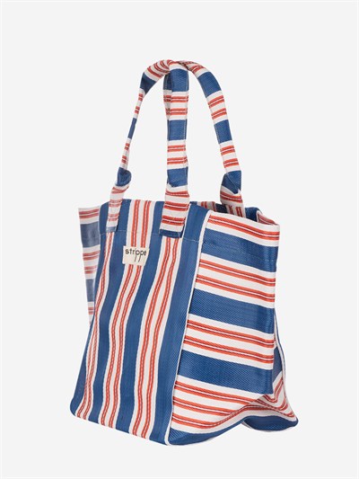NOVA - Lacivert Çizgili Büyük Boy Naylon Çanta - Tote Bag