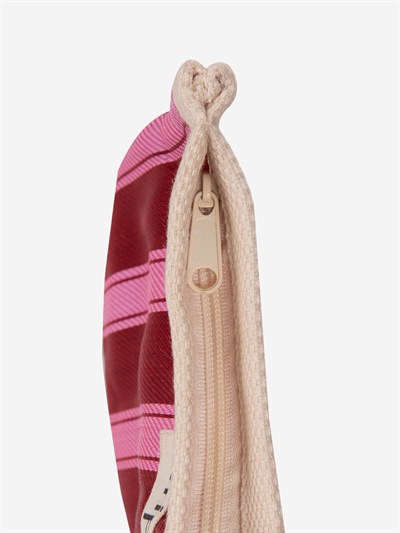 VIVA -Bordo Pembe Çizgili Naylon Kumaş Pouch Portföy Çanta