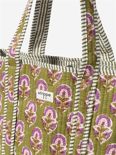 GARDEN- Çiçek Desenli Yeşil Pamuklu Kumaş Günlük Omuz Çantası - Tote Bag