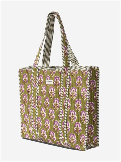 GARDEN- Çiçek Desenli Yeşil Pamuklu Kumaş Günlük Omuz Çantası - Tote Bag