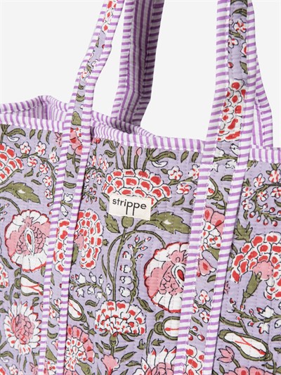 MARIGOLD - Floral Desenli Eflatun Pamuklu Kumaş Günlük Omuz Çantası - Tote Bag