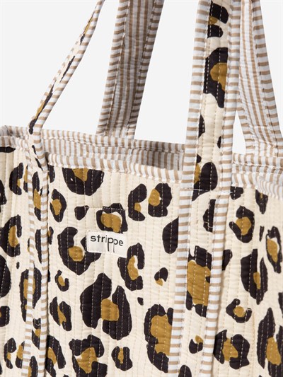 SAFARI- Leopar Desenli Bej Pamuklu Kumaş Günlük Omuz Çantası - Tote Bag