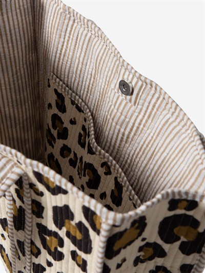 SAFARI- Leopar Desenli Bej Pamuklu Kumaş Günlük Omuz Çantası - Tote Bag