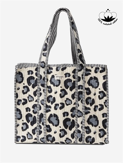 SAFARI- Leopar Desenli Gri Pamuklu Kumaş Günlük Omuz Çantası - Tote Bag