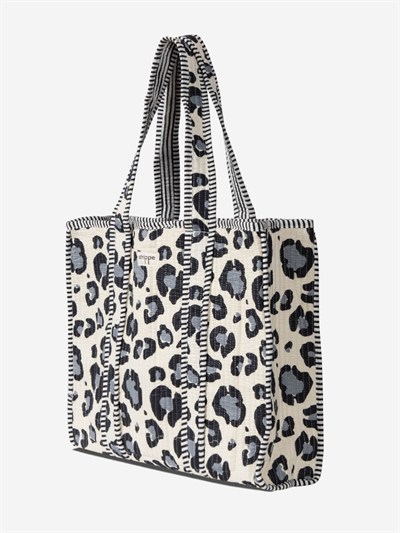 SAFARI- Leopar Desenli Gri Pamuklu Kumaş Günlük Omuz Çantası - Tote Bag
