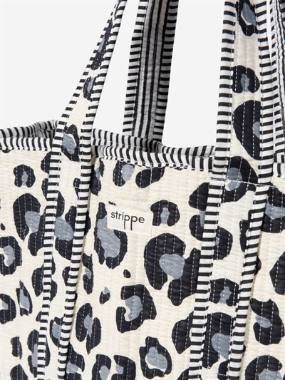 SAFARI- Leopar Desenli Gri Pamuklu Kumaş Günlük Omuz Çantası - Tote Bag