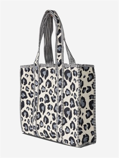 SAFARI- Leopar Desenli Gri Pamuklu Kumaş Günlük Omuz Çantası - Tote Bag