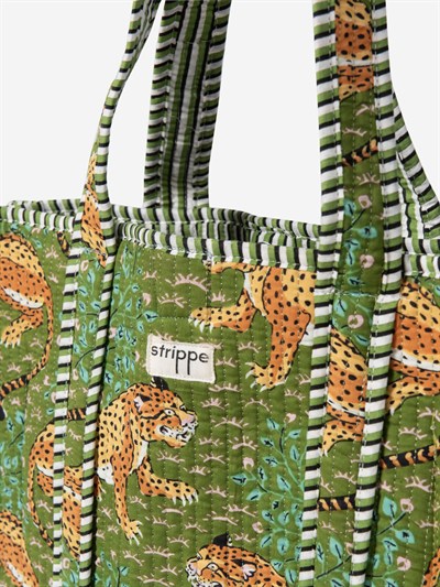 SAVANNA - Leopar Desenli Yeşil Pamuklu Kumaş Günlük Omuz Çantası -  Tote Bag