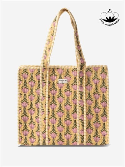 SUNBLOOM- Çiçek Desenli Sarı Pamuklu Kumaş Günlük Omuz Çantası - Tote Bag