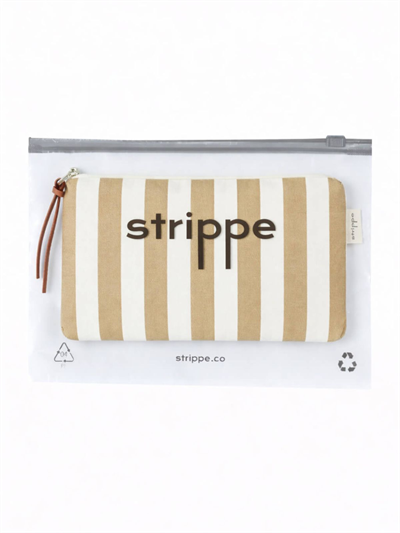 VIBE - Kalın Çizgili Bej Pouch Portföy Çanta