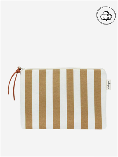 VIBE - Kalın Çizgili Bej Pouch Portföy Çanta