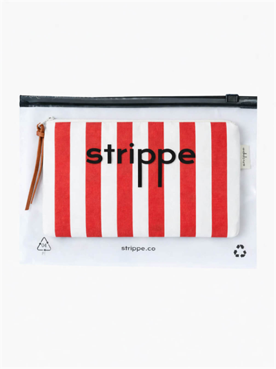 VIBE - Kalın Çizgili Kırmızı Pouch Portföy Çanta