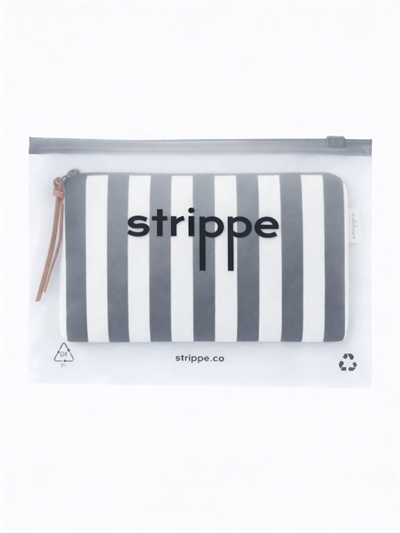 VIBE - Kalın Çizgili Siyah Pouch Portföy Çanta