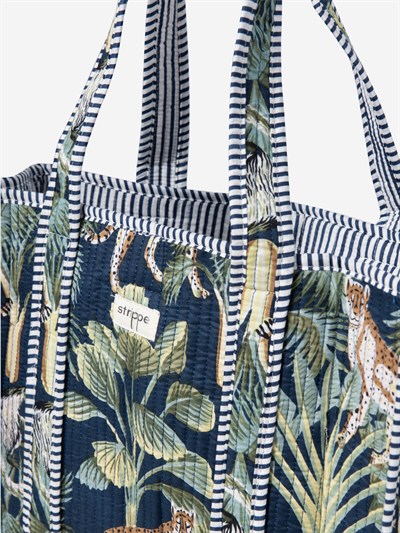 WILDWOOD - Leopar Orman Desenli Lacivert Pamuklu Kumaş Günlük Omuz Çantası -  Tote Bag