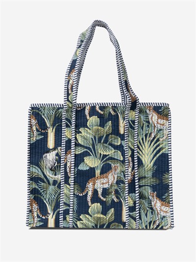 WILDWOOD - Leopar Orman Desenli Lacivert Pamuklu Kumaş Günlük Omuz Çantası -  Tote Bag