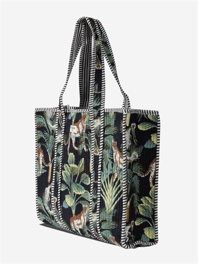 WILDWOOD - Leopar Orman Desenli Siyah Pamuklu Kumaş Günlük Omuz Çantası -  Tote Bag
