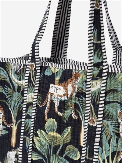 WILDWOOD - Leopar Orman Desenli Siyah Pamuklu Kumaş Günlük Omuz Çantası -  Tote Bag