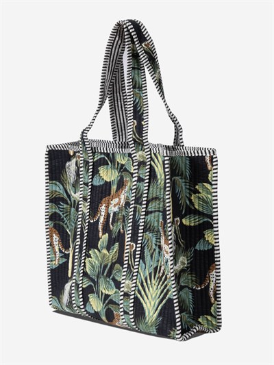 WILDWOOD - Leopar Orman Desenli Siyah Pamuklu Kumaş Günlük Omuz Çantası -  Tote Bag