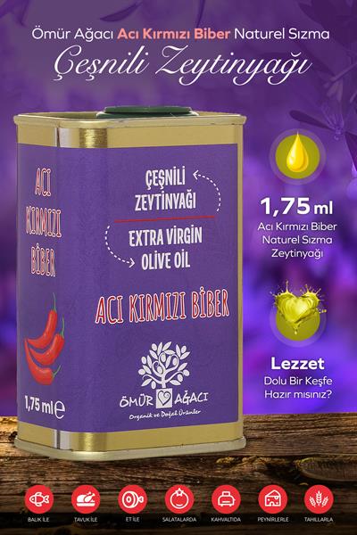 Soğuk Sıkım Acı Kırmızı Biber Naturel Sızma Çeşnili 175 ml. Teneke Zeytinyağı