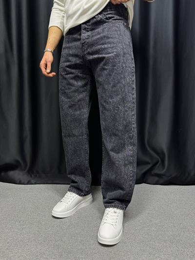 Desenli Baggy Kot Pantolon Siyah