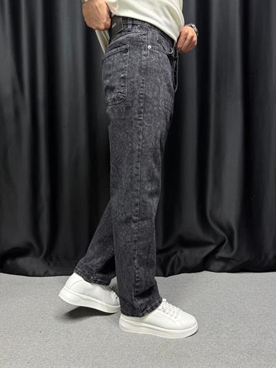Desenli Baggy Kot Pantolon Siyah
