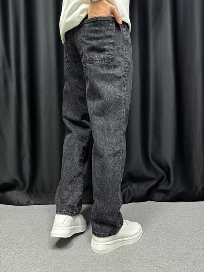 Desenli Baggy Kot Pantolon Siyah