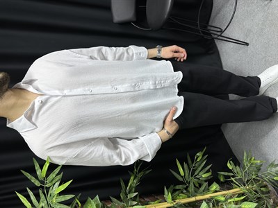 Oversize Krinkıl Gömlek Beyaz