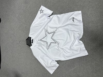 Yıkamalı Nakış Yıldız Baskılı T-Shirt Beyaz