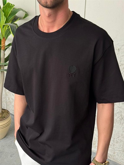2FT Yazı Nakışlı Siyah Tişört 