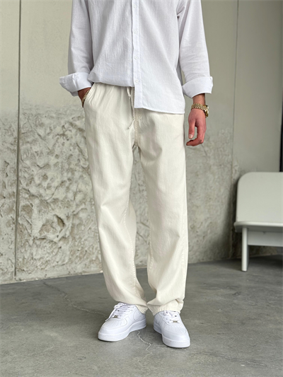Bel Lastik İpli Jogger Krem Pantolon 