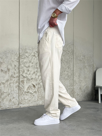 Bel Lastik İpli Jogger Krem Pantolon 