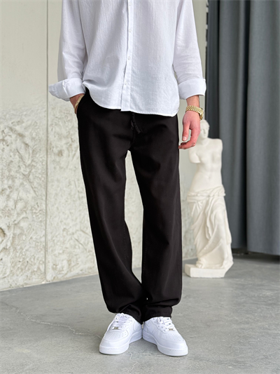 Bel Lastik İpli Jogger Siyah Pantolon