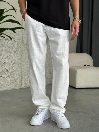 Beyaz Baggy Keten Pantolon