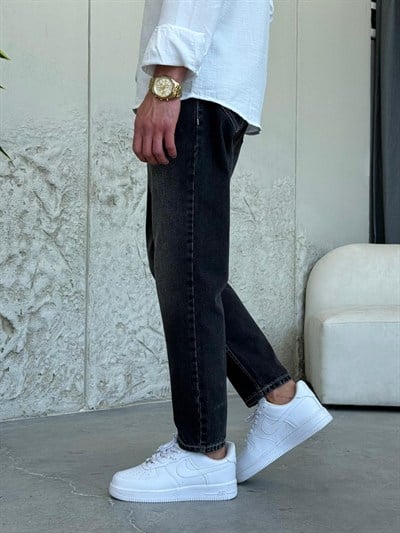 Beyaz Dikişli Füme Boyfrıend Pantolon 
