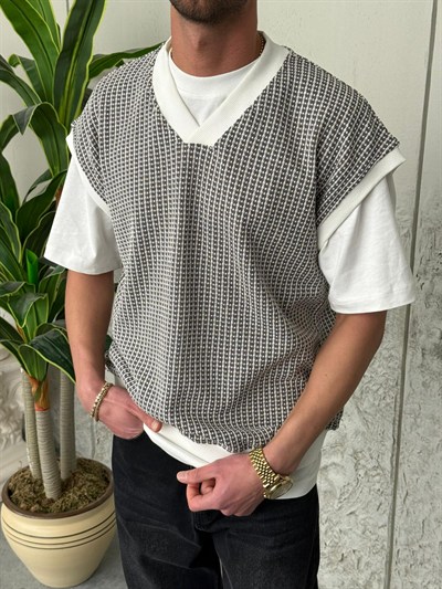 Beyaz Gri Noktalı Süveter 