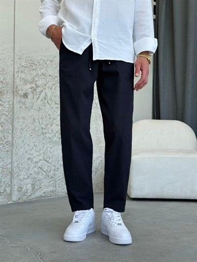 Boyfrıend Kalıp İpli Lacivert Jogger Pantolon