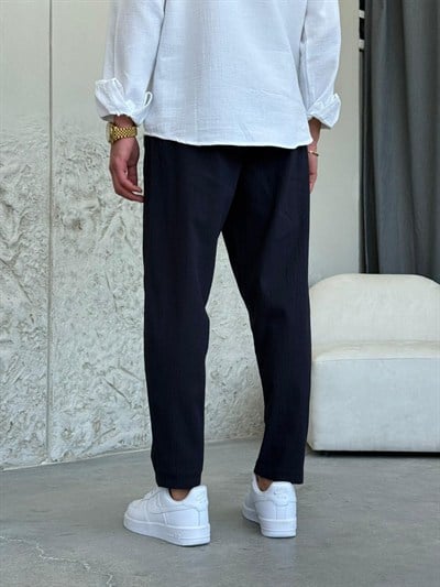 Boyfrıend Kalıp İpli Lacivert Jogger Pantolon