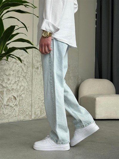 Buz Mavi Baggy Kot Pantolon 