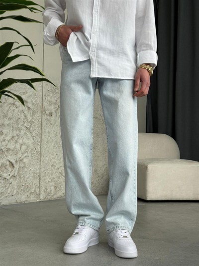 Buz Mavi Baggy Kot Pantolon 